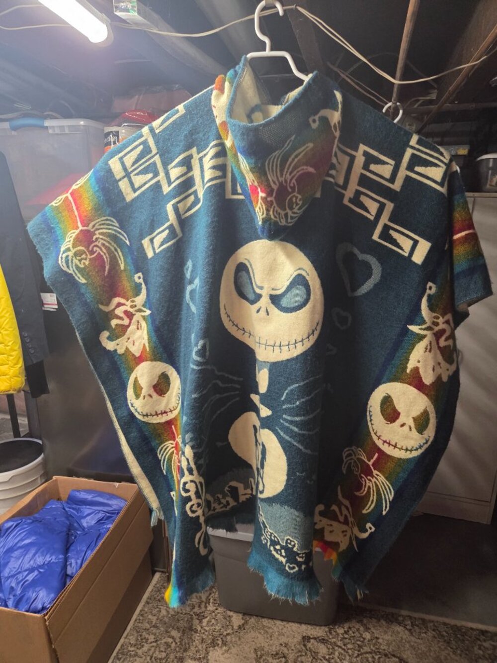 Elitex Hooded Poncho Jack Skellington Southwestern Aztec Hencho Ecuador Unisex - Picture 14 of 14